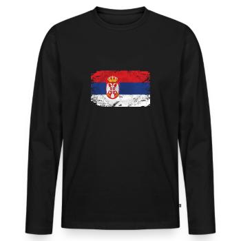Serbia Flag - Vintage Look - Männer Premium Bio Langarmshirt - Schwarz - Vorne - Nico (187cm)