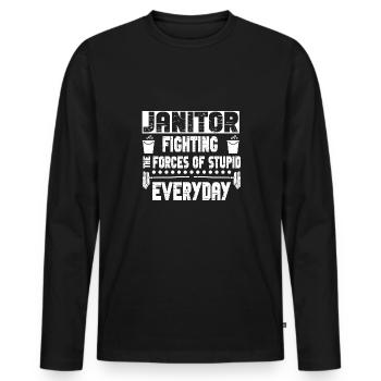 Putzfrau Spruch Reinigungskraft Putzfee - Männer Premium Bio Langarmshirt - Schwarz - Vorne - Nico (187cm)