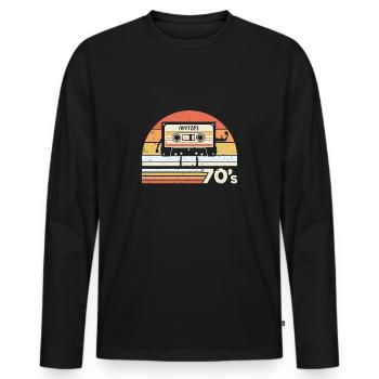 Cassette née dans les années 70-70 - T-shirt manches longues Premium bio Homme - noir - Devant - Nico (187cm)