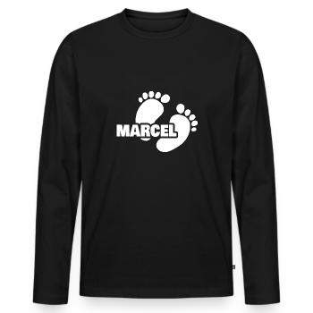 Geburt Marcel - Männer Premium Bio Langarmshirt - Schwarz - Vorne - Nico (187cm)