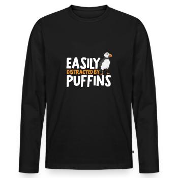 puffin puffin auke birds Lunde - Men's Premium Organic Long Sleeve Shirt - black - Front - Nico (187cm)