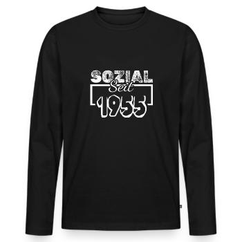 Sozial 1955 - Männer Premium Bio Langarmshirt - Schwarz - Vorne - Nico (187cm)