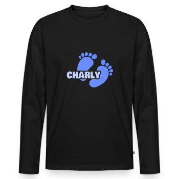 Geburt Charly - Männer Premium Bio Langarmshirt - Schwarz - Vorne - Nico (187cm)