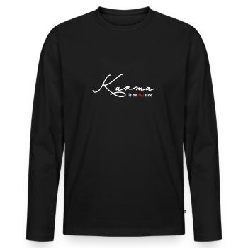 Karma is on my side Statement Ironie Geschenkidee - Männer Premium Bio Langarmshirt - Schwarz - Vorne - Nico (187cm)