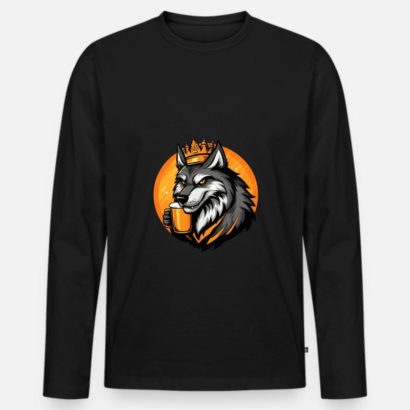 Wolf Bier - Männer Premium Bio Langarmshirt - Schwarz
