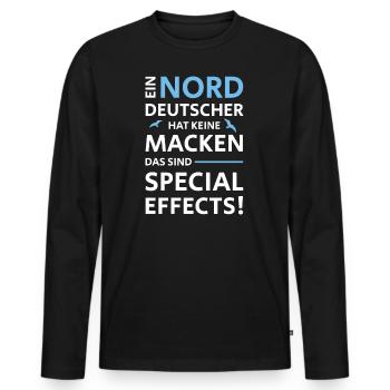 NORDDEUTSCHE MACKEN SPECIAL EFFECTS - Männer Premium Bio Langarmshirt - Schwarz - Vorne - Nico (187cm)