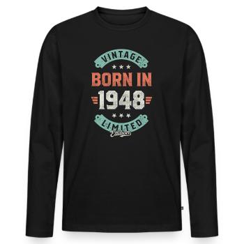 Vintage born in 1948 - Men's Premium Organic Long Sleeve Shirt - black - Front - Nico (187cm)