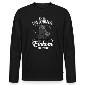Das schwarze Einhorn der Familie Schwarzes Schaf - Männer Premium Bio Langarmshirt - Schwarz - Vorne - Nico (187cm)