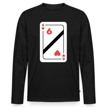 Herz Sechs Spielkarte Pokerkarte - Männer Premium Bio Langarmshirt - Schwarz - Vorne - Nico (187cm)