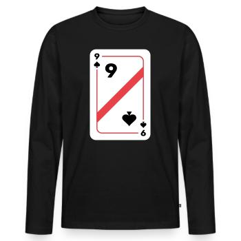 Neuf piques Carte à jouer Carte de poker - T-shirt manches longues Premium bio Homme - noir - Devant - Nico (187cm)