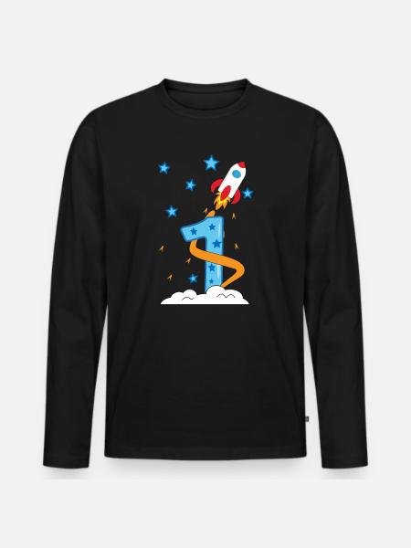 1. Anniversaire bébé enfant fusée - T-shirt manches longues Premium bio Homme - noir