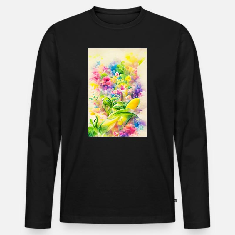 Blumen Kunst - Männer Premium Bio Langarmshirt - Schwarz