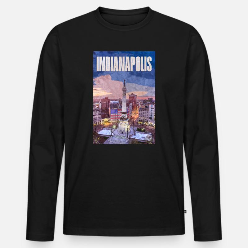 Indianapolis Skyline am Monument Circle - Männer Premium Bio Langarmshirt - Schwarz