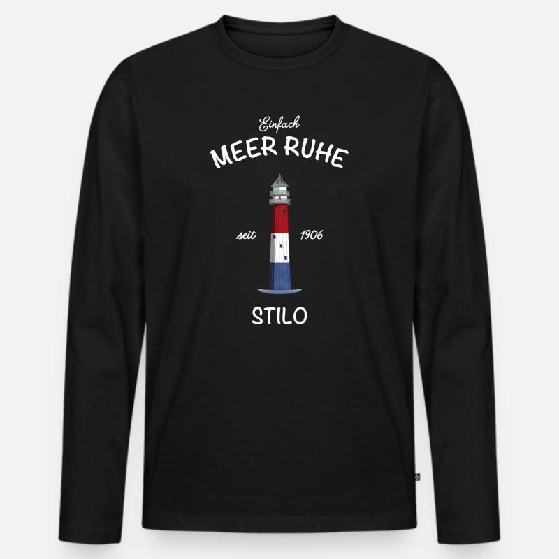 Leuchtturm Stilo, Pommern, Ostsee, Meer Ruhe - Männer Premium Bio Langarmshirt - Schwarz