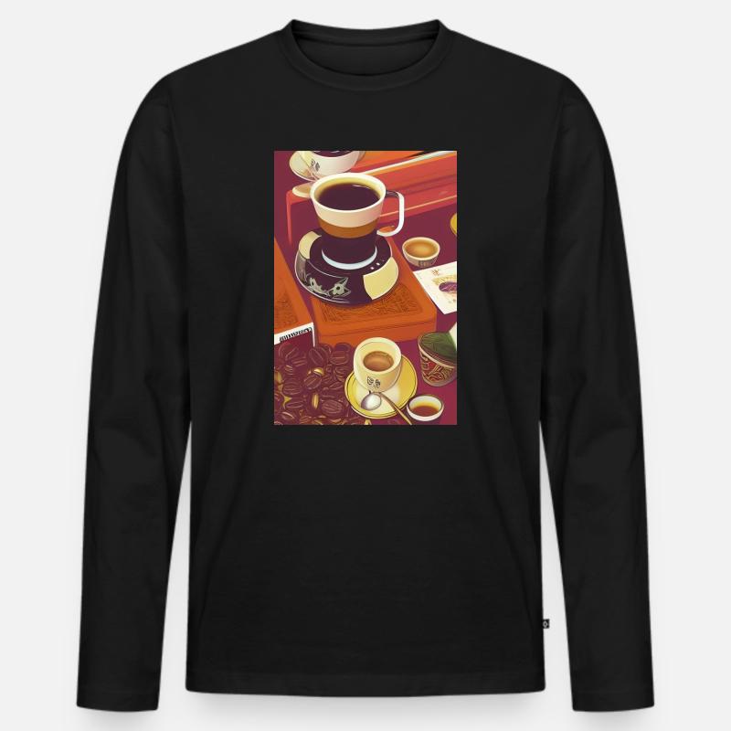 Kaffee, Kaffeebohnen - Männer Premium Bio Langarmshirt - Schwarz
