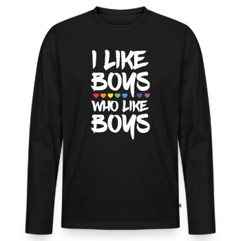 Mois de la fierté LGBTQ - J’aime les garçons qui aiment les garçons - T-shirt manches longues Premium bio Homme - noir - Devant - Nico (187cm)