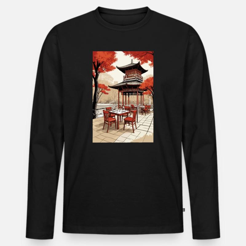 Asiatisches Kaffee - Männer Premium Bio Langarmshirt - Schwarz