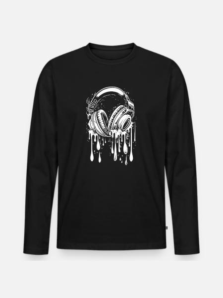 Headphones with drops - Men's Premium Organic Long Sleeve Shirt - black