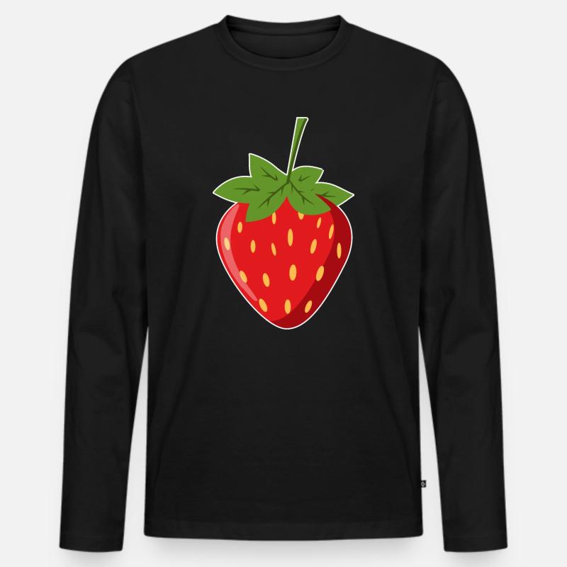 Erdbeere - Männer Premium Bio Langarmshirt - Schwarz