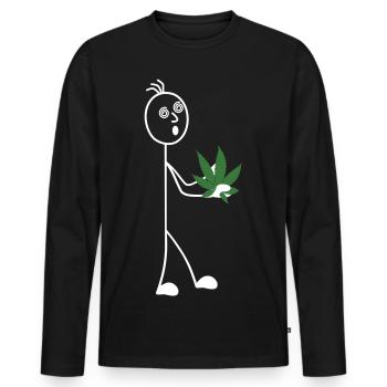 Strichmännchen mit Blatt in der Hand - Männer Premium Bio Langarmshirt - Schwarz - Vorne - Nico (187cm)