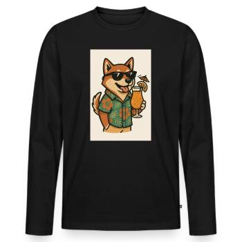 Chien avec chemise hawaïenne et cocktail - T-shirt manches longues Premium bio Homme - noir - Devant - Nico (187cm)