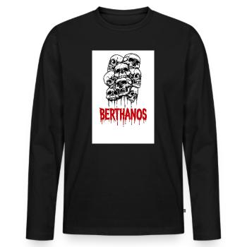 Motif tête de mort avec lettrage Berthanos - T-shirt manches longues Premium bio Homme - noir - Devant - Nico (187cm)