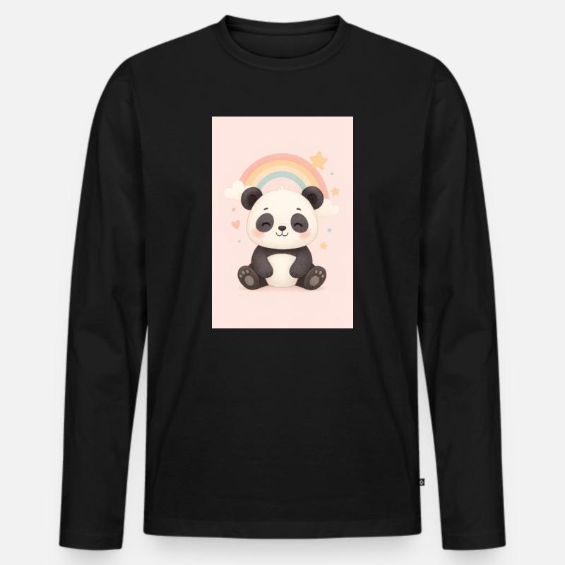 Süßer Panda mit Regenbogen und Sternen - Männer Premium Bio Langarmshirt - Schwarz
