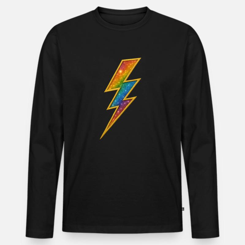 Regenbogen Blitz mit Goldrahmen - Männer Premium Bio Langarmshirt - Schwarz