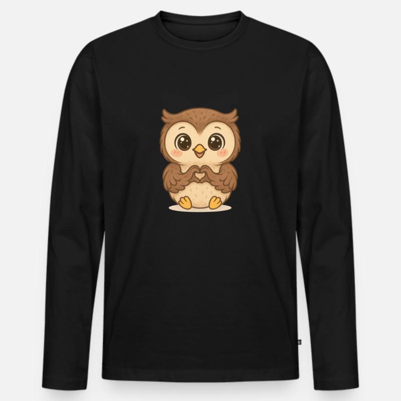 Niedliche Eulenherz - Männer Premium Bio Langarmshirt - Schwarz