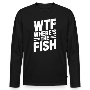 WTF Wo ist der Fisch - Männer Premium Bio Langarmshirt - Schwarz - Vorne - Nico (187cm)