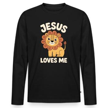 Jésus chrétien m’aime lion mignon - T-shirt manches longues Premium bio Homme - noir - Devant - Nico (187cm)