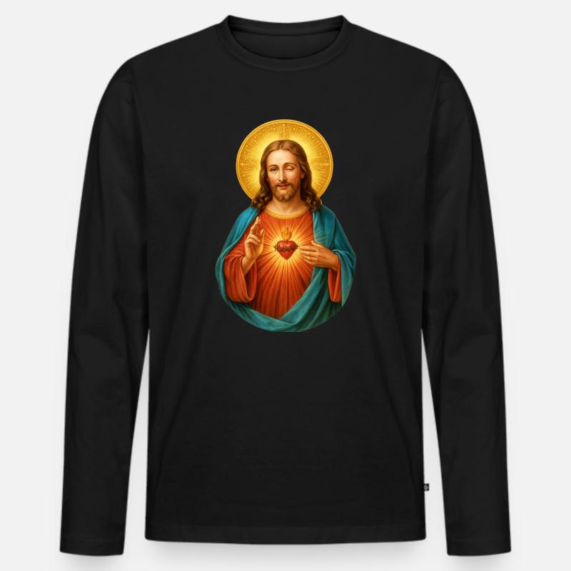 Zwinkernder Jesus Herz Jesu Strahlendes Heilsbild - Männer Premium Bio Langarmshirt - Schwarz