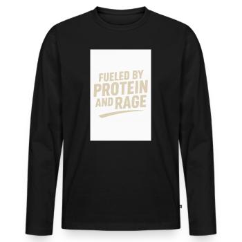 Fueled by Protein and Rage  - Männer Premium Bio Langarmshirt - Schwarz - Vorne - Nico (187cm)