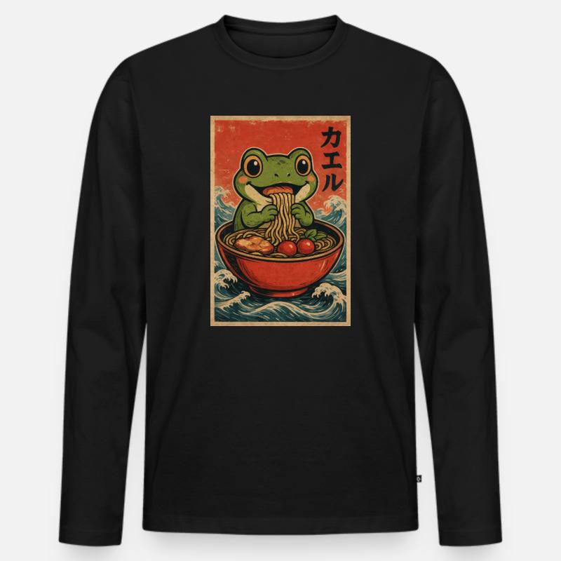 Frosch-Ramen Retro-Poster - Männer Premium Bio Langarmshirt - Schwarz
