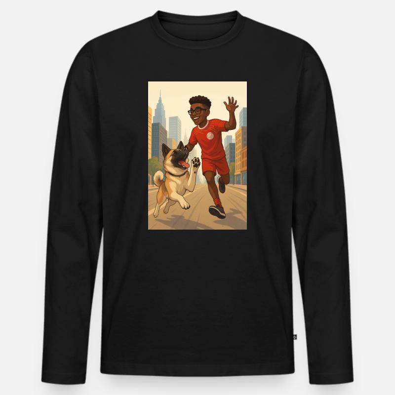 Stadtlauf mit Hundebuddy - Männer Premium Bio Langarmshirt - Schwarz