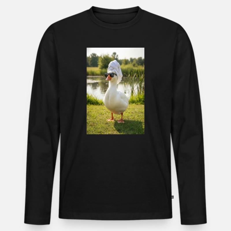 Spa-Ente mit Sonnenbrille - Männer Premium Bio Langarmshirt - Schwarz