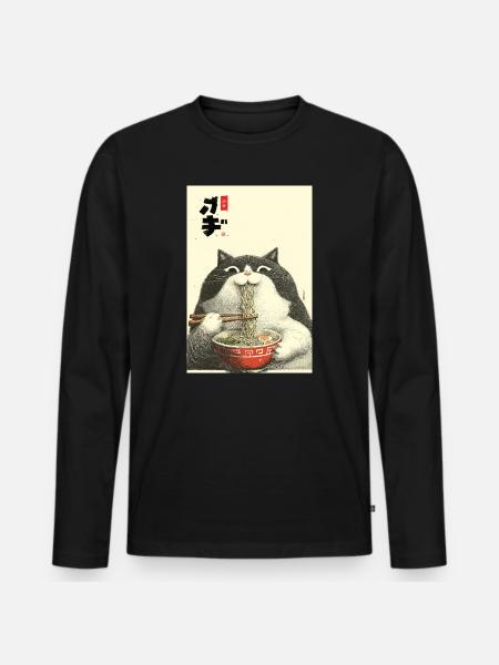 Neko Ramen Cat Slurp - Men's Premium Organic Long Sleeve Shirt - black