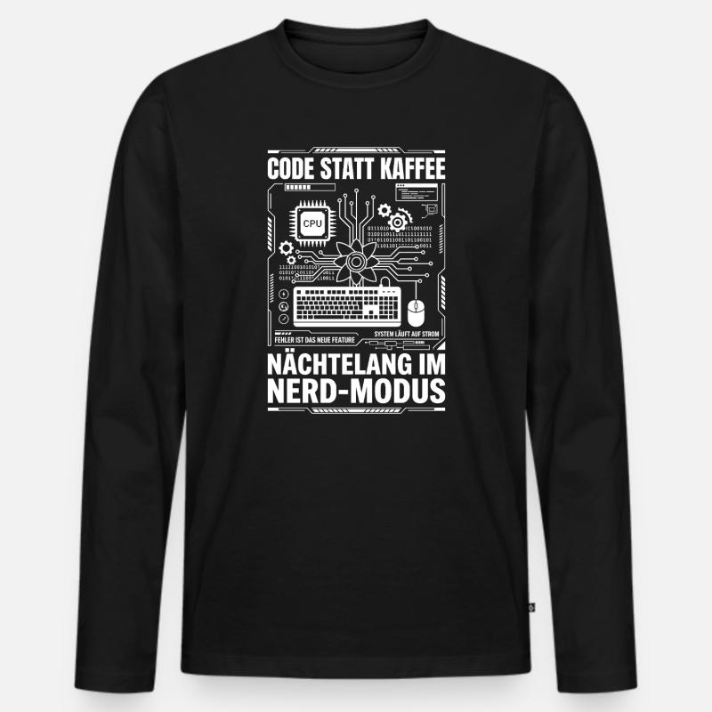 Code statt Kaffee Nerd-Modus - Männer Premium Bio Langarmshirt - Schwarz