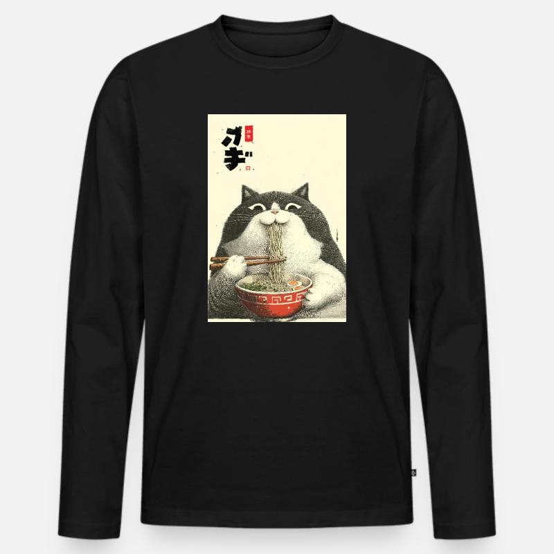 Neko-Ramen-Festmahl - Männer Premium Bio Langarmshirt - Schwarz