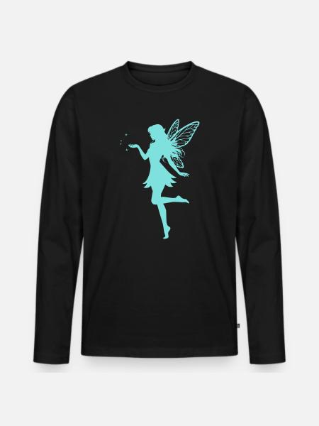 Feen-Silhouette mit Sternen - Männer Premium Bio Langarmshirt - Schwarz