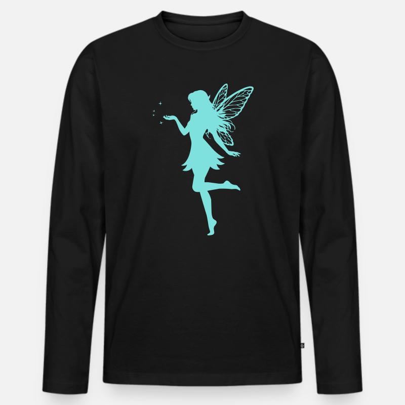 Feen-Silhouette mit Sternen - Männer Premium Bio Langarmshirt - Schwarz