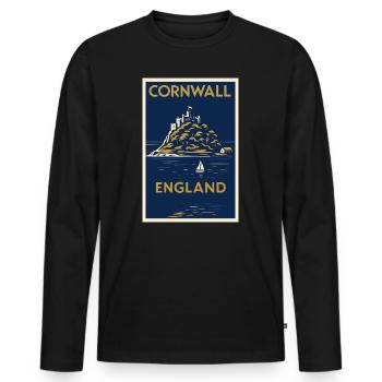 Cornwall England – Art-Déco Reiseposter - Männer Premium Bio Langarmshirt - Schwarz - Vorne - Nico (187cm)