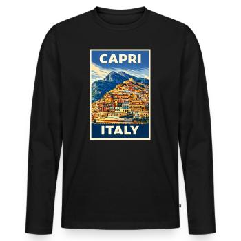 Capri Italy – Vintage Reiseposter Mediterran - Männer Premium Bio Langarmshirt - Schwarz - Vorne - Nico (187cm)