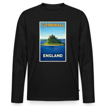 Cornwall England – Retro Reiseposter - Männer Premium Bio Langarmshirt - Schwarz - Vorne - Nico (187cm)