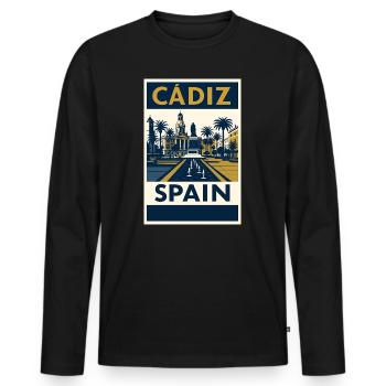 Cadix, Espagne – Poster de voyage rétro bleu marine/or - T-shirt manches longues Premium bio Homme - noir - Devant - Nico (187cm)