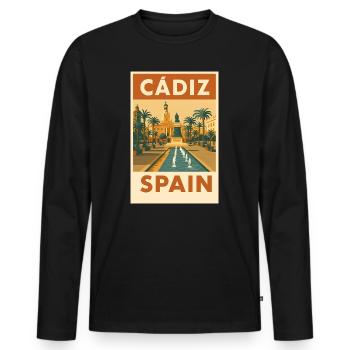 Cadix, Espagne – Plaza d’affiches de voyage vintage - T-shirt manches longues Premium bio Homme - noir - Devant - Nico (187cm)