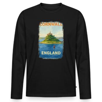 Cornwall England – Aquarell Reiseposter - Männer Premium Bio Langarmshirt - Schwarz - Vorne - Nico (187cm)