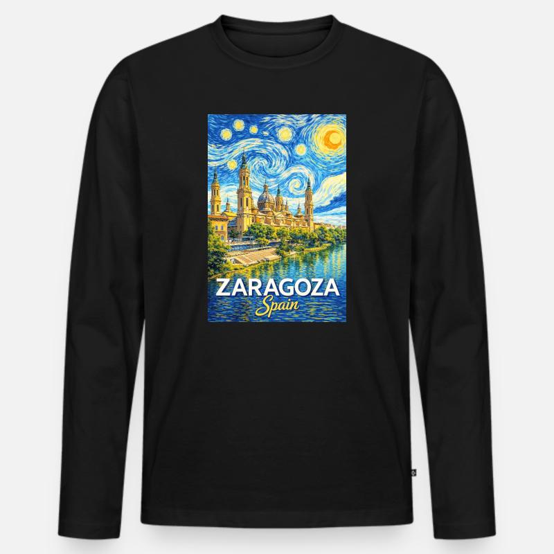 Saragozza, Spagna - Maglia a manica lunga ecologica premium da uomo - nero