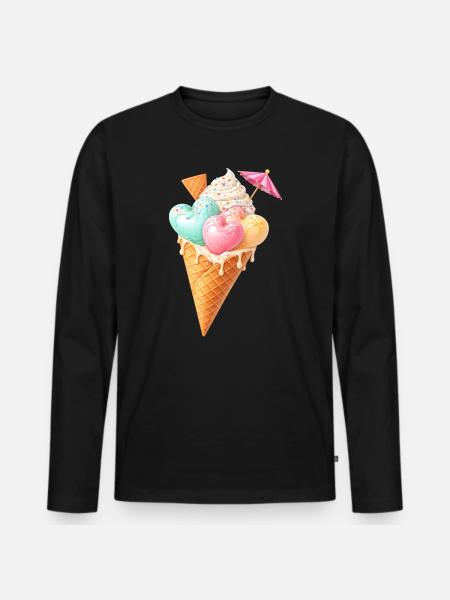 Herz Eis in Waffel Illustration  - Men's Premium Organic Long Sleeve Shirt - black