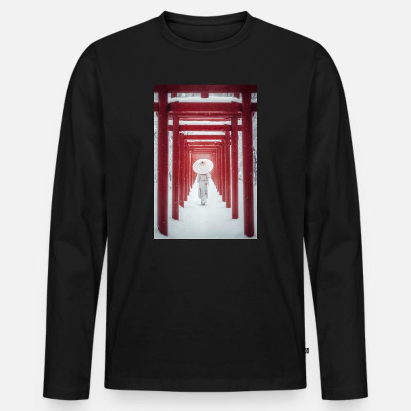 Roter Torii Schneepfad-Kimono - Männer Premium Bio Langarmshirt - Schwarz